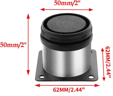 Top Shelf Adjustable Furniture Legs 4 Pack With Rock Solid Stainless Steel Build And Sweet 2 Inch Diameter Plus Easy Height Tweaks For Lifting Your Couch Sofa Or Bed Frame No Sweat Setup And Dead Serious Durability To Keep Your Room Fresh showing dimensions and stainless steel design.