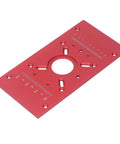 Built Tough Aluminum Router Table Insert Plate, Rock Solid Red And Black Anodized Alloy Surface for smooth milling with measurement markings.