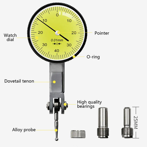 Pro Grade Precision Test Indicators 0 To 0.8mm With 0.01mm Dial Scale 32mm Dials Aluminum Alloy Center Finder With Dovetail Rails