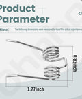 Diagram showing dimensions of 18 Pack Replacement Dethatcher Tines Compatible With Greenworks 27022 Corded Dethatcher Fourteen Inch Scarifier Rake Parts Beefy Steel Lawn Care Attachments Set, with dimensions 0.83 inch height and 1.77 inch length in spring shaped coil.