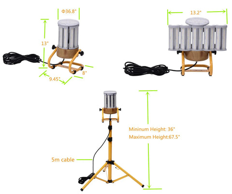 Dimensions diagram of 14000 Lumen LED Work Light With Stand And Adjustable Tripod, 100W Deformable Light Rotates From 180 To 360 Degrees