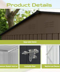 Close-up details of 6 By 4 Outdoor Storage Shed In Brown Sturdy Metal Building With Floor Frame And Operable Window, showing vents, interior, lock, and beams.