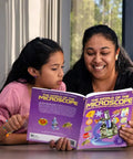 Adult and child reading 'The World of the Microscope' book, guide for Beginner Friendly Hands On Educational Microscope Kit for Kids