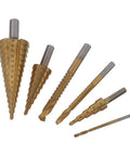 Premium Hss Step Drill Bit Kit 6 Piece Set With Spiral Grooves For Smooth Edges Countersink Design Plus Storage Box Perfect For Diy Pros And Home Projects On Metal Sheet And Wood, 6 gold bits