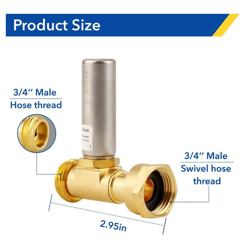 Water Hammer Arrestor Set for Washing Machines, Quiet Pipe Noise Reduction, 2 Pack, Three Quarters Inch Fittings, Premium Space Saving Compact Design, Multi Directional Install, Extends Pipe Life brass arrestor with 3/4-inch male hose threads