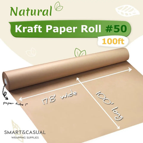 Heavy Duty Brown Kraft Paper Roll 17 8 By 1200 Feet Bulk Supply Straight Up Solid For Gift Wrapping Moving Packaging Business Shipping Craft Banner Table Covering No Fuss Everyday Essential, 17.8in wide, 100ft long.