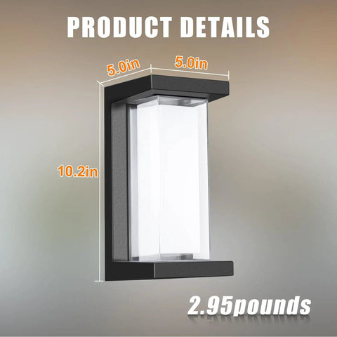 18W Outdoor Porch Light 1800 Lumen 6000K LED Exterior Wall Light Matte Black IP65 Waterproof for Garage Walkway Two Pack