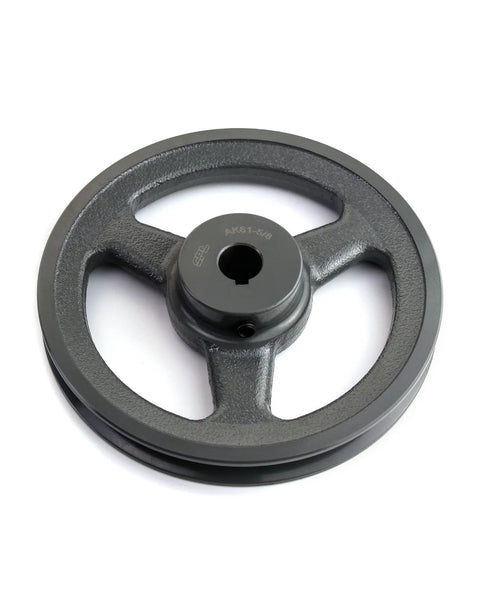 QWORK AK6158 single-groove cast-iron V-belt pulley, 5.95 in OD, 5/8 in bore, gray, front view