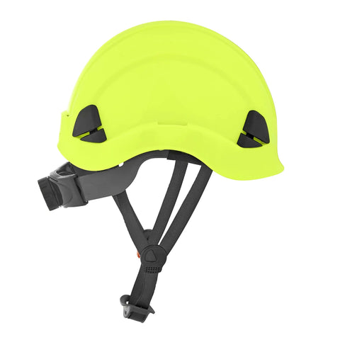 Climbing Style Hard Hat With Chin Strap And Cup Non Vented Construction Helmet ANSI Z89 1 OSHA Compliant in yellow, side view
