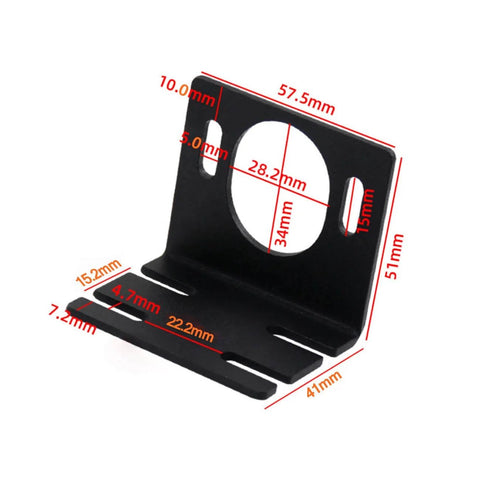 Black metal mounting bracket with red measurements for 12V High Speed Permanent Magnet DC Motor 3500RPM Reversible CW CCW installation.
