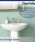 Compact White Ceramic Pedestal Sink With Overflow And Pre Drilled Single Hole 20 By 17 Inch Bathroom Sink Space Saving Design
