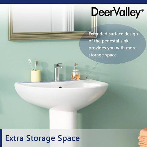 Compact White Ceramic Pedestal Sink With Overflow And Pre Drilled Single Hole 20 By 17 Inch Bathroom Sink Space Saving Design