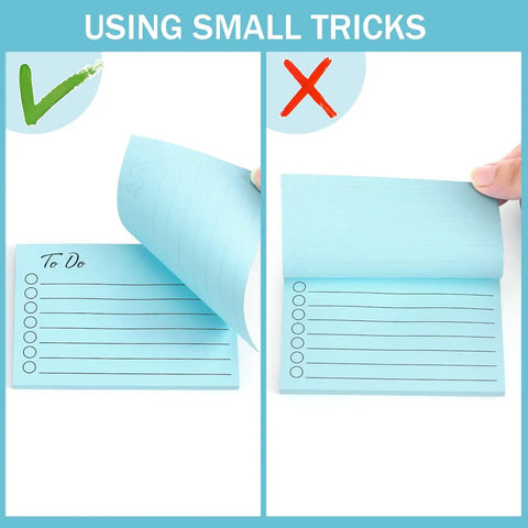 Comparative view of easy peel vs regular peel method for Colorful 3x4 Inch Lined Sticky Notes Pack With Nine Pads And Fifty Sheets Each.
