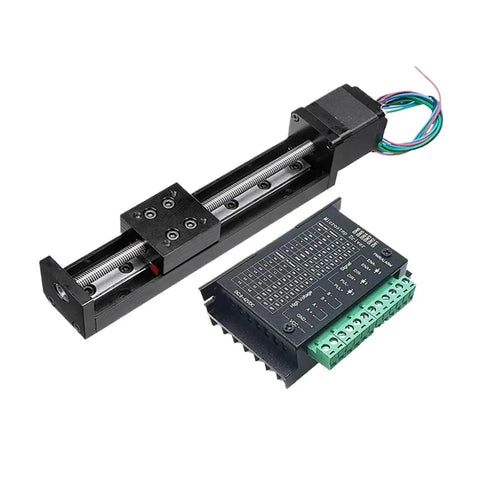 Sturdy Linear Rail Guide Stage T-Style Sliding Table In 150 To 300 Mm For Motorized X Y Z Axis Platforms With Nema11 Drive Kit Offering Micron Level Precision And High Load Capacity For Smooth Industrial Motion Control Projects. linear rail stage with driver and motor wires