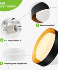 Black And Gold Flush Mount Ceiling Light With Glass Drum Shade Sixteen Point Five Inch Sleek Modern Round Fixture detail