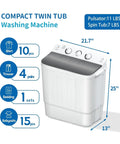 Easy Peasy Portable Twin Tub Washing Machine With Quick Timer Controls, 11 lbs pulsator, 7 lbs spin tub, compact size.