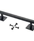 Rustic Barn Door Handle 12 Inch Heavy Duty Matte Black Sliding Door Pull For DIY Barn Door Gate Shed Or Garage Solid Square Metal Construction With Heavy Duty Mounting Hardware And Durable Timeless Design, showing the handle with screws.