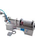 Heavy Duty Horizontal Pneumatic Liquid Filling Machine Automatic Single Head Bottle Filler with precise control panel and foot pedal.