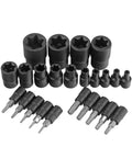 Complete Torx Impact Socket Set For Mechanics With Swivel Heads And Heavy Duty Build, Tough Rusted Bolt Removal Kit For Garage Repairs That Works A Treat. Black steel sockets and bits set