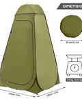 Pop Up Privacy Shower Tent With Windows For Camping And Bathroom Breaks, Portable Changing Shelter, dimensions and weight displayed, Olive Green