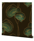 Elegant Poppy Metallic Blue Gold Wallpaper With Fibrous Texture Top Shelf Eco Friendly Wallcovering, featuring green floral design.