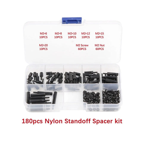 180 Piece M2 Nylon Standoff Kit Male To Female Spacers 6 To 20mm Dark Nylon Standoff Spacer Set All In One Ready To Use For DIY Electronics And Robotics, open organizer case