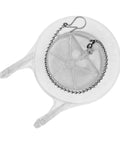 Heavy Duty Toilet Flapper Replacement Compatible With Ga715014 GEG1 Featuring Transparent Body And Rust Proof Stainless Steel Chain Hook Fits 3 Inch Valve showing top view.