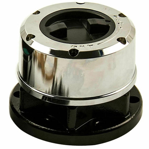 Front Manual Wheel Locking Hub Aluminum Alloy Dial For Nissan D21 Frontier Pathfinder Titan Xterra 28 Splines Beefed Up Heavy Duty Locking Hub Assembly 29091 Replacement Kit shown from a side angle.