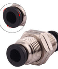 Push To Connect Bulkhead Tube Fitting 3 Eighth Inch OD Stainless Steel Double Threaded Pack Of Five High Pressure Fittings With NPT Threads Nickel Plated Brass Seal O Ring NBR Leak Resistant