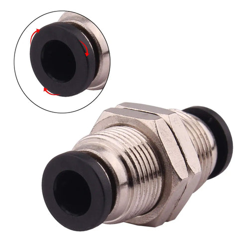 Push To Connect Bulkhead Tube Fitting 3 Eighth Inch OD Stainless Steel Double Threaded Pack Of Five High Pressure Fittings With NPT Threads Nickel Plated Brass Seal O Ring NBR Leak Resistant