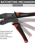 Ratcheting Wire Crimping Tool For Insulated Terminal Connectors with adjustable mechanism shown in action