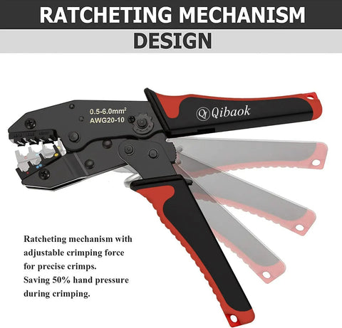 Ratcheting Wire Crimping Tool For Insulated Terminal Connectors with adjustable mechanism shown in action
