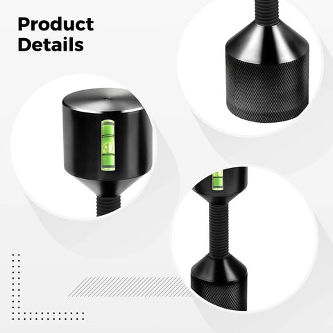 Close-up of 2 Piece Aluminum Flange Dowel Pin Set With Foam Spirit Level Alignment, Adjustable Height, Black Coating