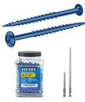 8 By 2 And A Half Inch Exterior Pocket Hole Screws With Coarse Thread Square Drive Washer Head Blue Coated Weather Resistant Built Tough Includes 150 Millimeter And 50 Millimeter Drive Bits