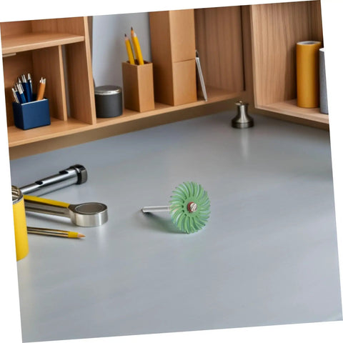 Radial Bristle Disc For 3Mm Shank Kit With 1 Inch Rotary Tools and Small Spiral Flap Wheel on workspace.