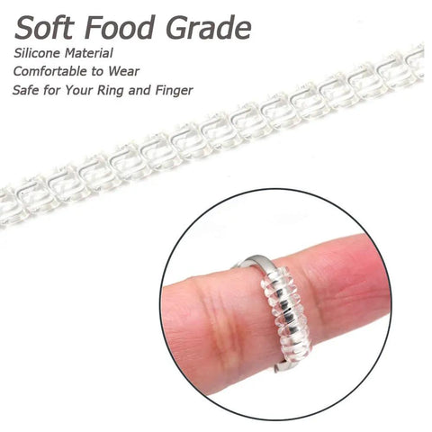 Clear Silicone Ring Size Adjuster Guard For Loose Rings Fits Most Rings For Women And Men Four Adjustable Loop Sizes No Adhesive Needed Easy Resizing With More Loops For A Tighter Fit on finger