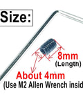 Image of an M2 Allen wrench with an M4 x 8mm stainless steel hex socket set screw with beefy Allen head.