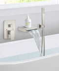 Wall Mount Waterfall Tub Faucet With Handheld Sprayer And Single Handle Lever Rough-In Valve Shower Diverter Kit In Brushed Nickel