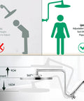 Diagram showing an adjustable Rain Shower Head With Handheld Combo 10 Inch High Pressure Rainfall Sprayer Set in polished chrome.