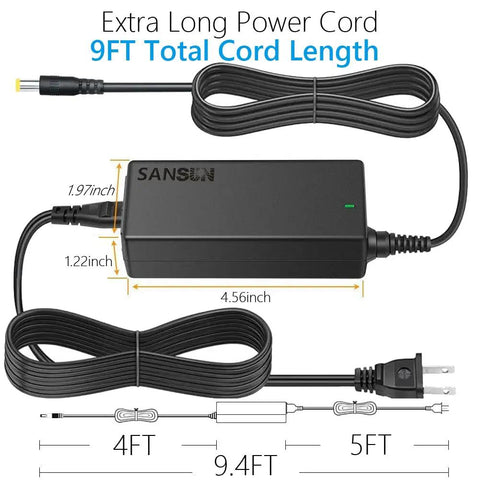 12V 5A Power Supply Adapter 120V AC To DC 12V 60W With 5.5x2.1mm Jack, black casing, showing 9ft cord length, for LED strip lights, CCTV cameras, and other devices.