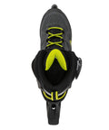 Top view of Macroblade 80 Inline Skates for Men with dope fit performance liner, engineered mesh, and secure buckles, black and lime.