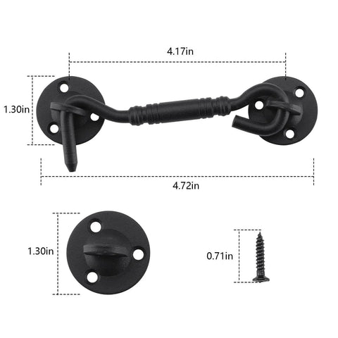Rust-Proof Barn Door Hook And Eye Latch 4 Inch Privacy Lock Hardware black iron with screws