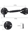 Barn Door Hook and Eye Latch for Privacy 4 Inch Gate Lock Hardware Built To Last Rustproof Cabin Hooks, dimensions and screws shown