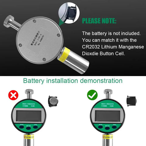 Digital Durometer Type A With Stand For Accurate Rubber Plastic And Leather Hardness Testing Pro Grade Hardness Tester With Metal Base And Tempered Glass Platform Clear LCD Readout Model LXA battery installation