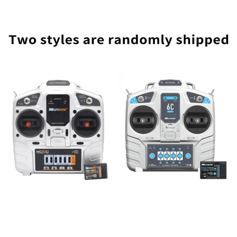 Six Channel RC Transmitter And Receiver Kit with 2.4 GHz Radio Control shown in two styles, featuring dual joysticks and LCDs.