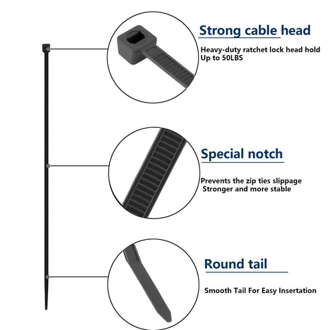Ultra Tough 2000 Pack Zip Ties Assorted Sizes 4 6 8 10 12 Inch Self Locking Nylon Cable Ties Outdoor UV Resistant with strong cable head