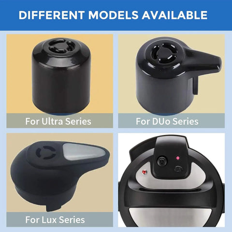 Steam release valve options for different pressure cooker series, including Ultra, Duo, and Lux models.