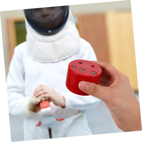 Person holding Pro Grade Fencing Gear Testing Sensor and Electric Testing Station, focus on rugged build and quick results.
