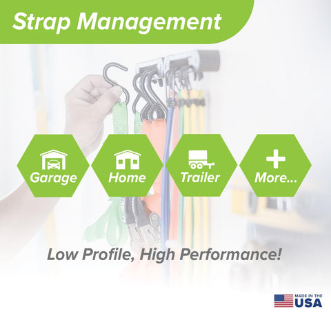 Hook Rail Strap Organizer 2 Pack For Easy Tie Downs Ratchet And Bungee Cord Storage In Garage Workshop Home Or Enclosed Trailer Low Profile And Rustproof Made In USA