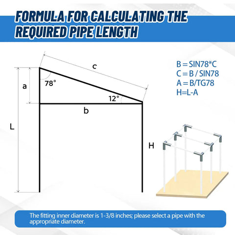 Six Pack Lean-To Canopy Fittings for 1 3/8 Inch Pipes, DIY Carport Frame Connectors Kit for Slant Roof Projects - Fits 1 5/16 to 1 5/8 Inch Pipes, Perfect for Carports, Sheds, Gazebos, Greenhouses (Pipes Not Included)